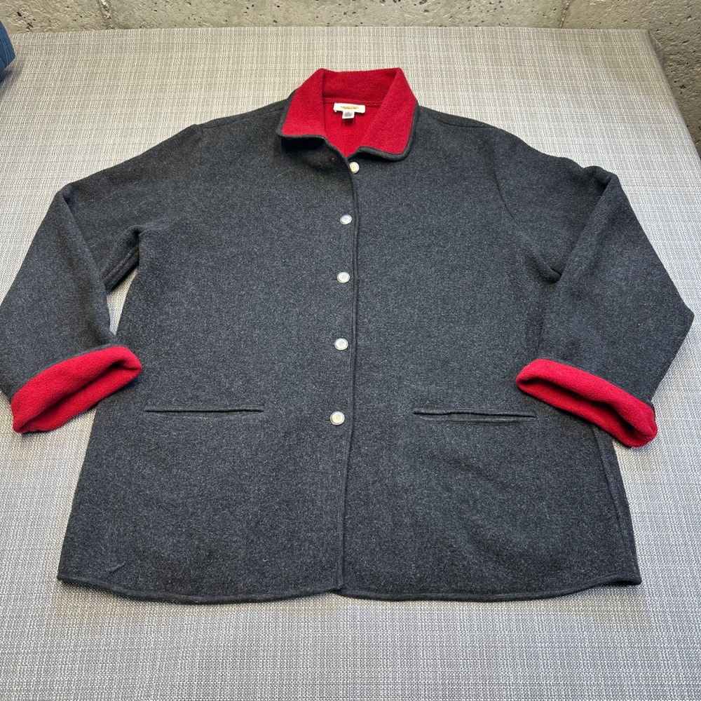 Vintage Wool Barn Jacket Large Red Lined Minimalist Cozy Preppy Talbots USA